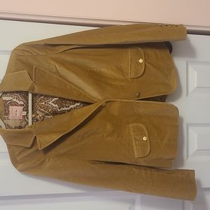 Old Navy Blazer Jacket Womens M Tan Velour Gold Buttons Pockets Lined